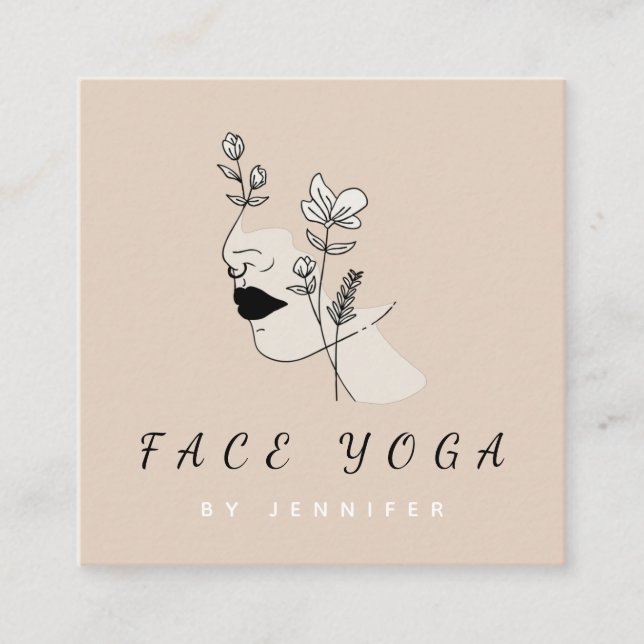 Face Yoga Botanical Floral Face Nose Ring Beauty Square Business Card (Front)
