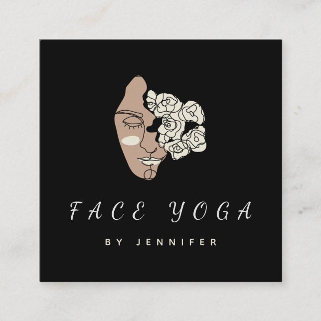 Face Yoga Instructor Floral Drawn Boho Elegant Square Business Card (Front)