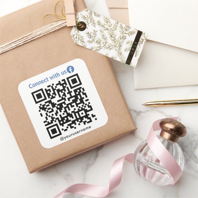 Facebook Connect With Us Qr Code White Square Sticker (Gifting)