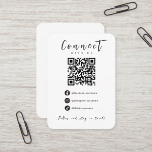 Facebook Instagram Tiktok QR Code Modern White Business Card