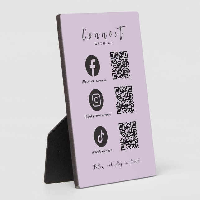 Facebook Instagram Tiktok QR Code Trendy Purple Plaque (Side)