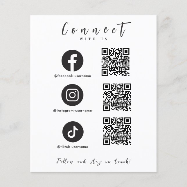 Facebook Instagram Tiktok QR Code Trendy White Flyer (Front)