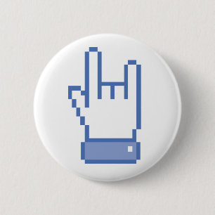 facebook like ROCK peace hand sign pixel graphic 2 Inch Round Button