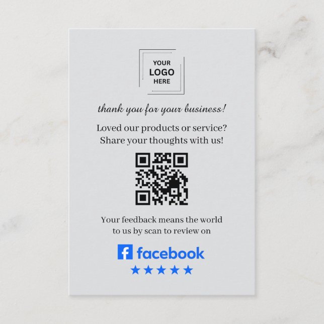 Facebook Review QR Customer Feedback Insert Card (Front)