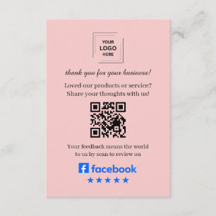 Facebook Review QR Customer Feedback Insert Card