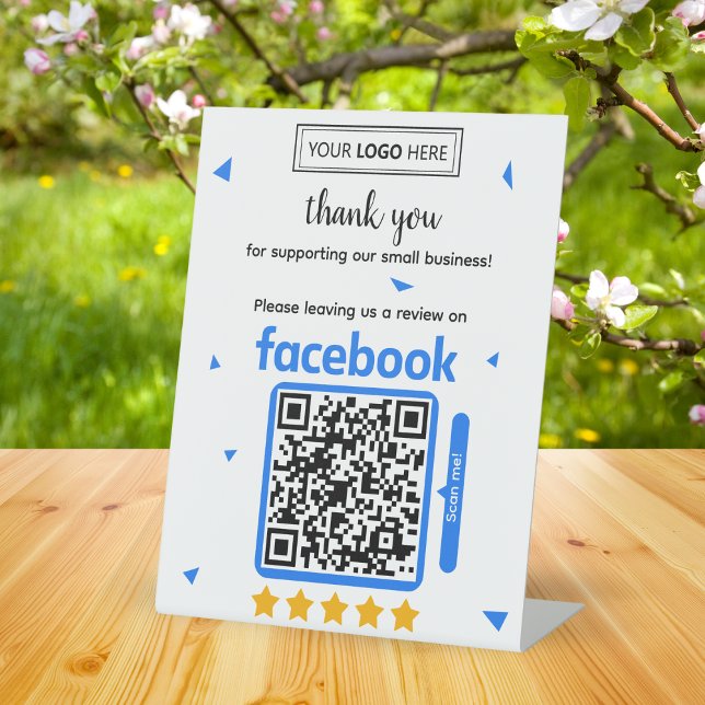 Facebook Review Request Card with Logo and QR Code Pedestal Sign (Facebook review request)