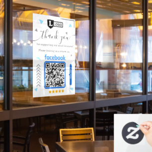 Facebook Review Request with Logo and QR Code Window Cling