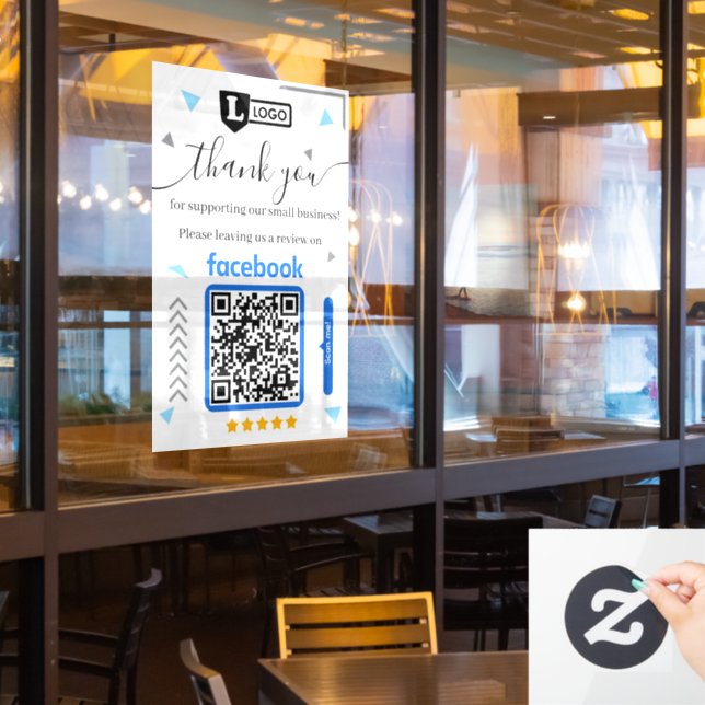 Facebook Review Request with Logo and QR Code Window Cling (Restaurant Window)