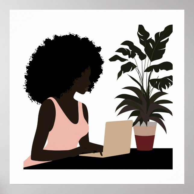 Faceless African American Woman Working Wall Art (Front)