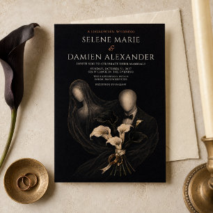 Faceless Bride and Groom Gothic Halloween Wedding Invitation