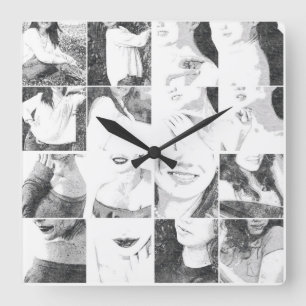 Faceless Collage Square Wall Clock