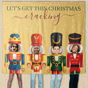 Faceless Nutcracker Gold Christmas Photo Backdrop Tapestry