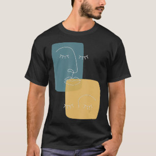 Faces Abstract Line Art Drawing Tee Minimalist Aes