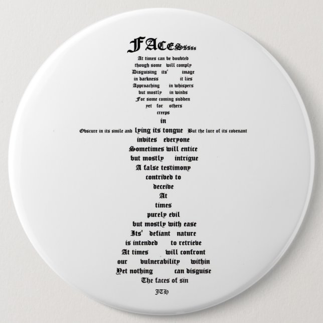 Faces of Sin 6 Inch Round Button (Front)