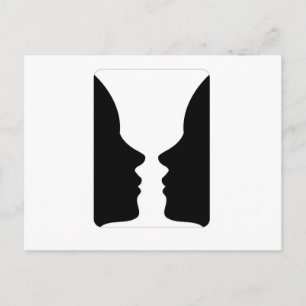 Faces or vase- illusion of two faces like a vase postcard
