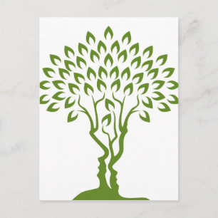 Faces Tree Optical Illusion Concept Postcard