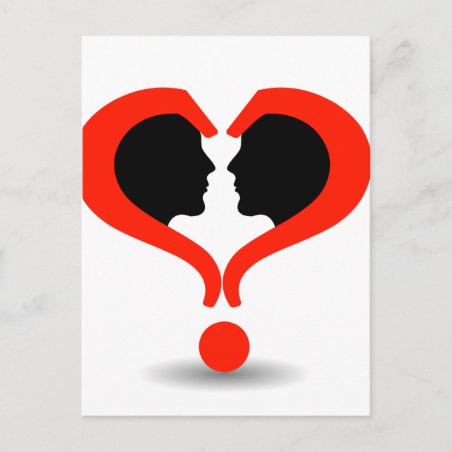Faces with question marks shaped like heart postcard (Front)