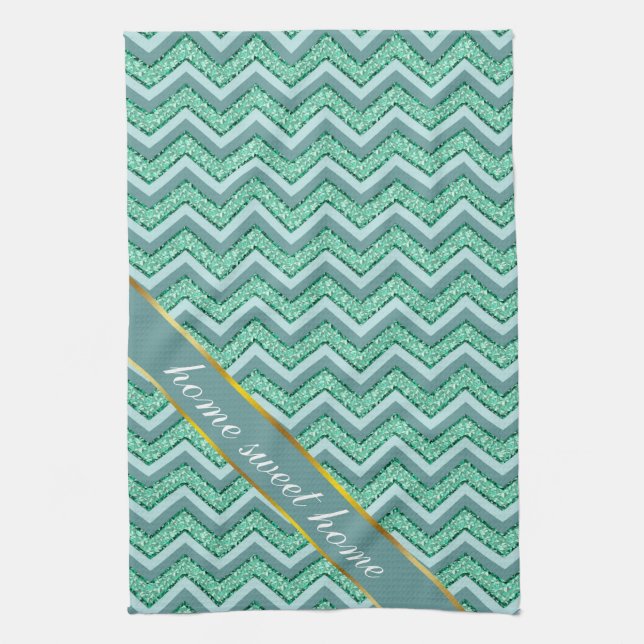 Faceted Emerald Chevron Pattern Kitchen Towel (Vertical)