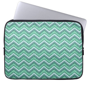 Faceted Emerald Chevron Pattern Laptop Sleeve