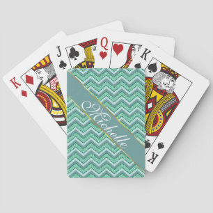 Faceted Emerald Chevron Pattern Playing Cards