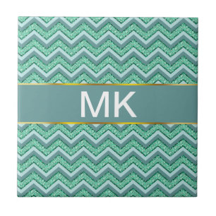 Faceted Emerald Chevron Pattern Tile
