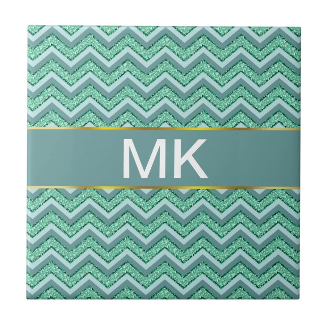 Faceted Emerald Chevron Pattern Tile (Front)