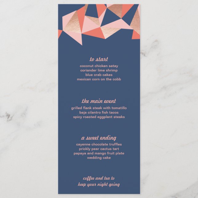 Faceted Geode Modern Geometric Wedding Menu (Front)