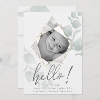 Faceted Photo Frame Eucalyptus Leaves Alabaster Invitation