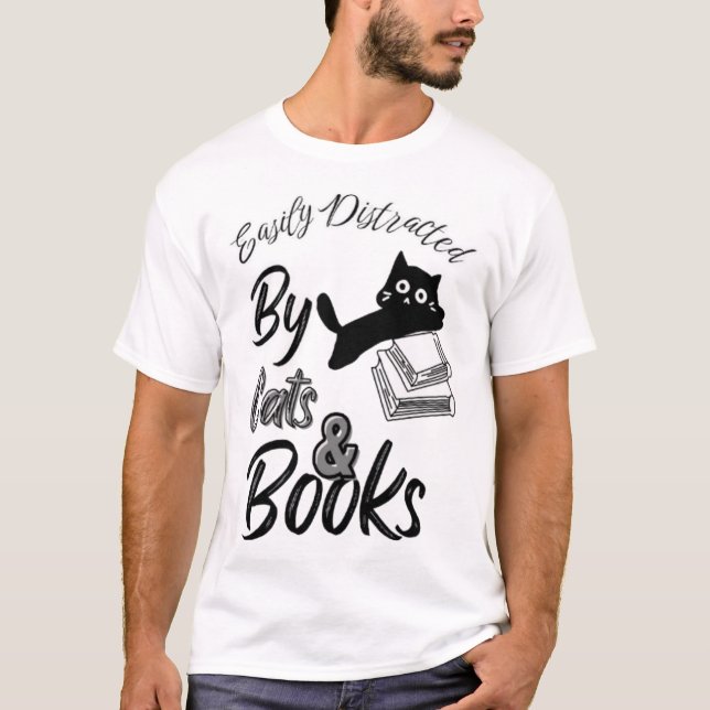 Facilement Distrait Par Chats & T-Shirt Livre (Devant)