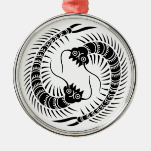 Facing Centipedes circle Metal Ornament