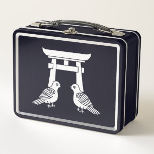 Facing doves and Torii Metal Lunch Box