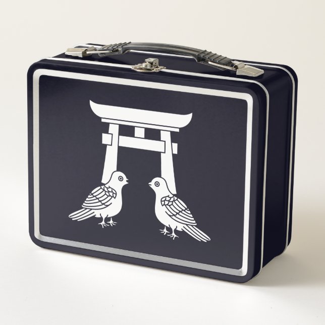 Facing doves and Torii Metal Lunch Box (Front)