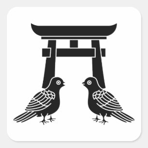 Facing doves and Torii Square Sticker