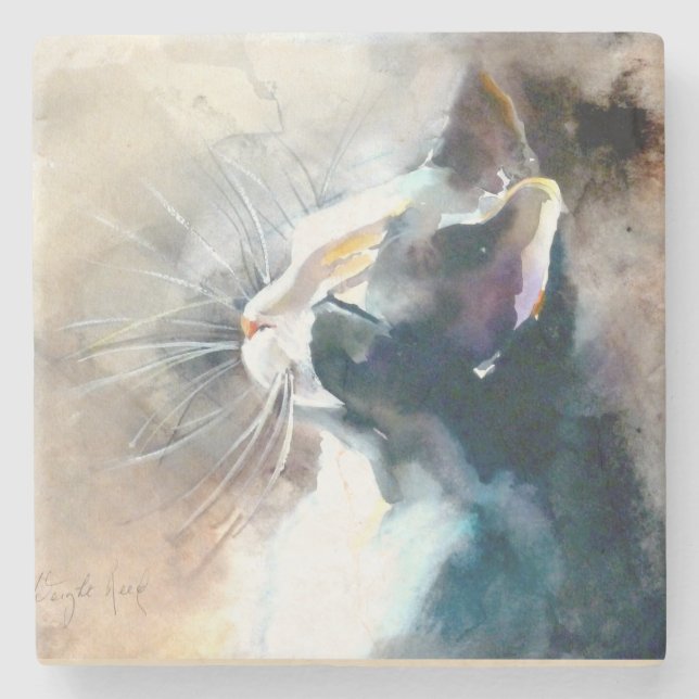 "Facing the Sun" Cat Print Stone Coaster (Front)