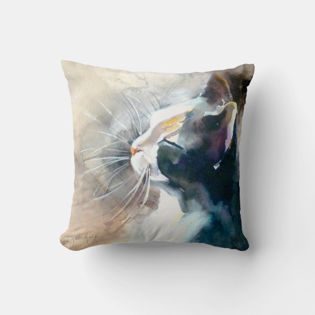 "Facing the Sun" Cat Print Throw Pillow (Front)