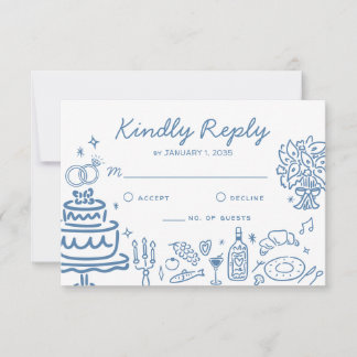 Façon Bleu MainDessiné Doodles Réponse du Mariage