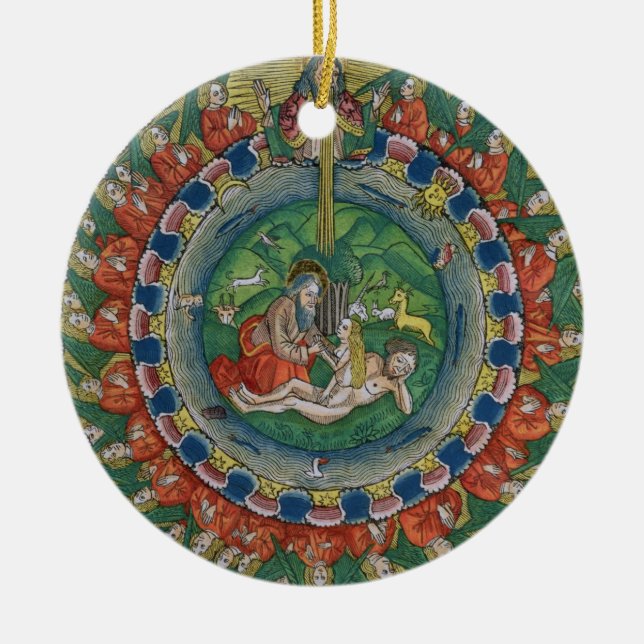 Facsimile copy of Genesis 2:22 God created Eve, fr Ceramic Ornament (Front)