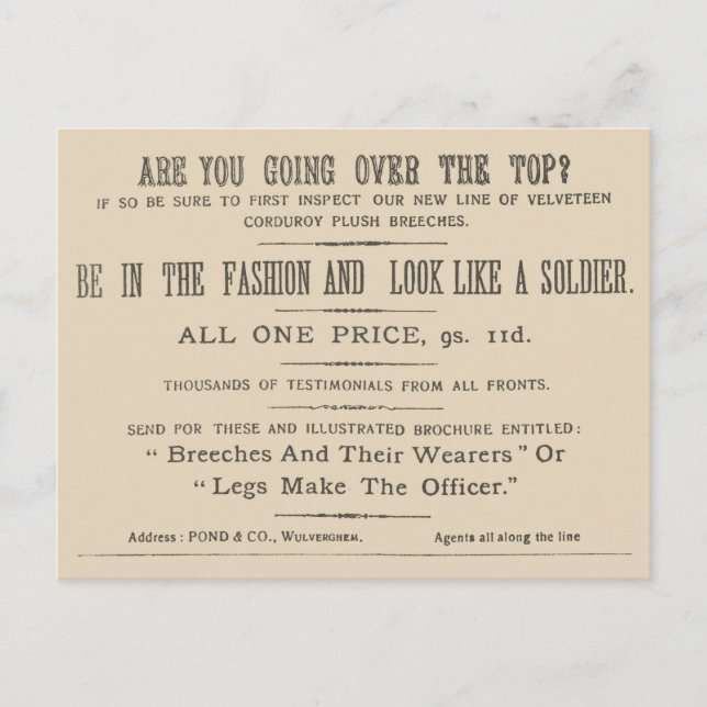 Facsimile Extract from the Wipers Times 1916 Postcard (Front)