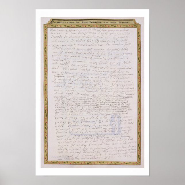 Facsimile of a letter from Elizabeth I to Francois Poster (Front)