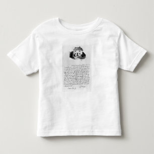 Facsimile of letter illustrating house in toddler t-shirt