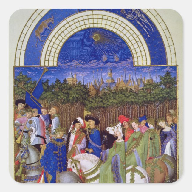 Facsimile of May: Courtly Figures on Horseback Square Sticker (Front)