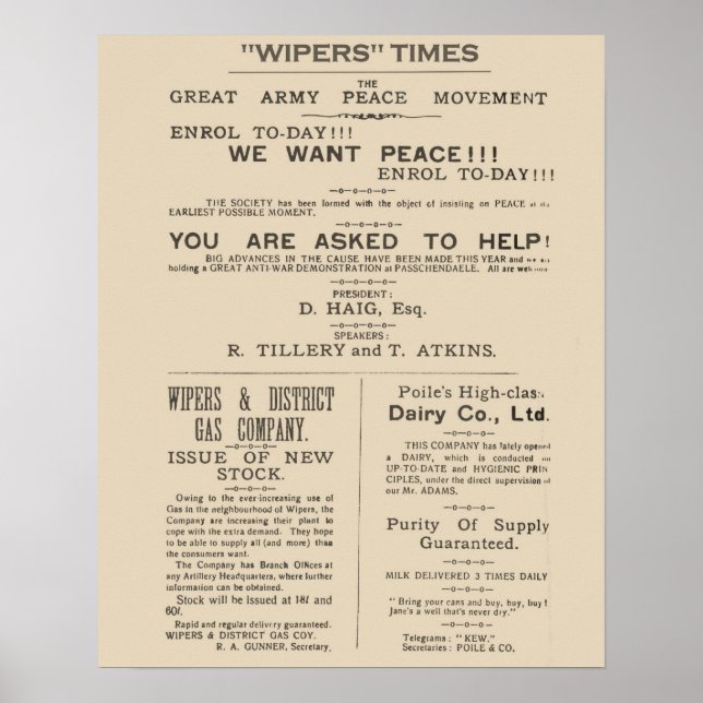 Facsimile  Pages from the Wipers Times 1917 Poster (Front)