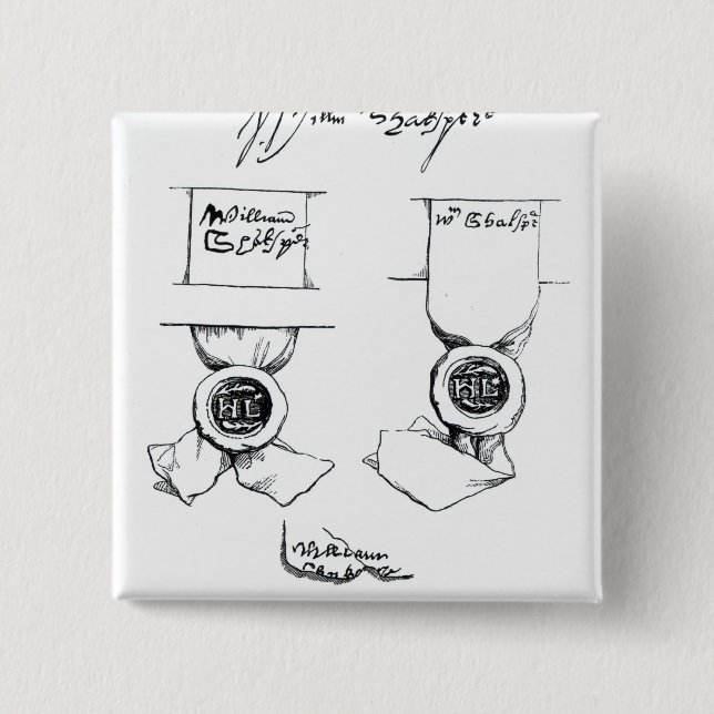 Facsimiles of William Shakespeare's signature 2 Inch Square Button (Front)