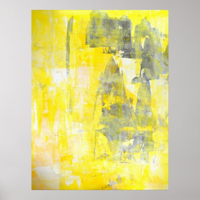 'Factor' Grey and Yellow Abstract Art Poster Print (Front)