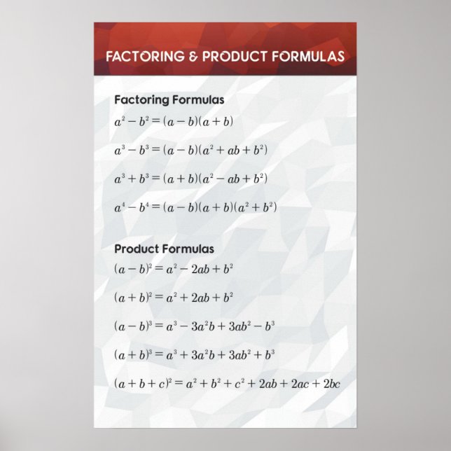 Factoring & Product Polynomials - Math Poster (Front)