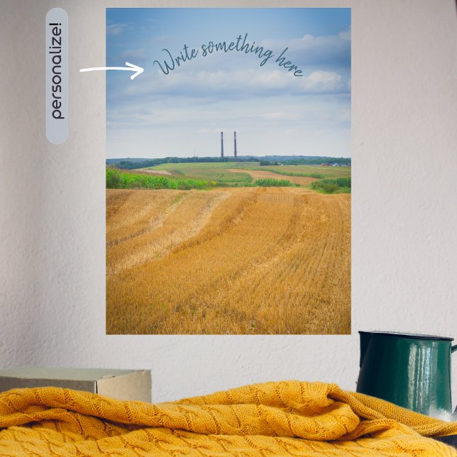 Factory chimneys with yellow field poster (Creator Uploaded)