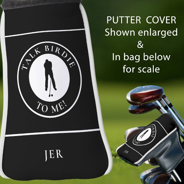 fad;'klfas golf head cover (Funny Golfer Saying Custom Monogram Black & White Golf Head Cover)