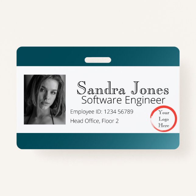 Fade Teal Blue ID Card (Horizontal) Badge (Front)