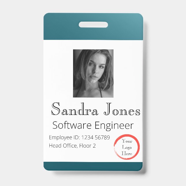 Fade Teal Blue ID Card (Vertical/Portrait) Badge (Front)