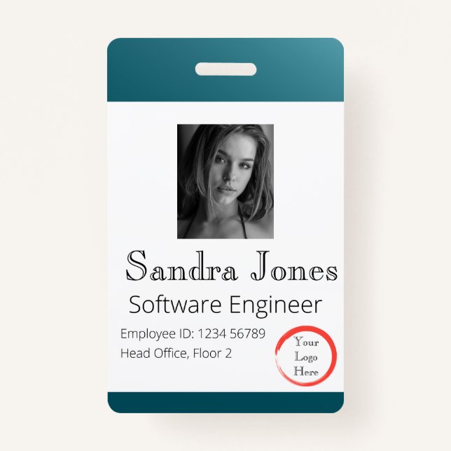 Fade Teal Blue ID Card (Vertical/Portrait) Badge (Front)